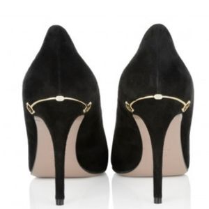 Gucci Women's Gold Horsebit Black Suede Leather Pu
